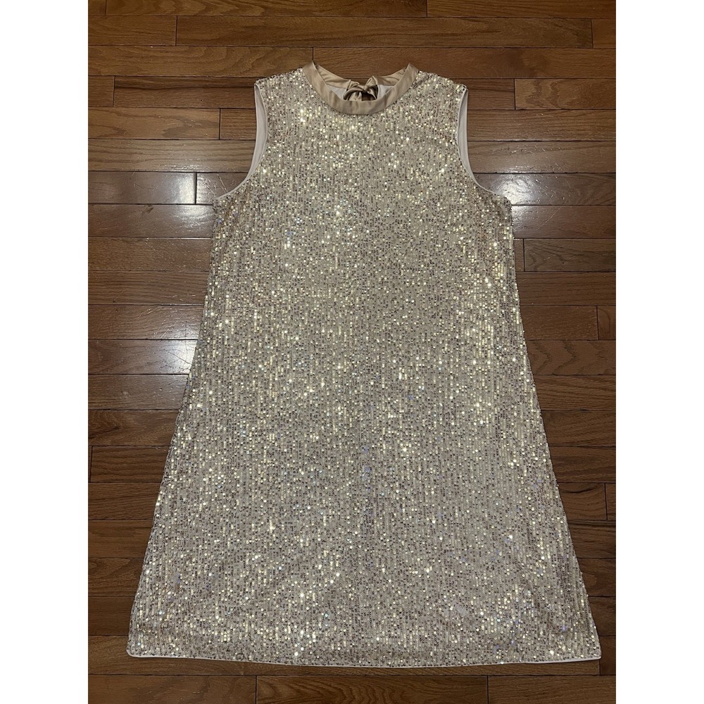 Kensie Size 14 Gold Sequin Shift Dress Sleeveless Cocktail Holiday Party Midi